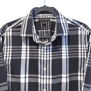 Banana Republic Camden Fit Mens Plaid Shirt Black White Long Sleeve Medium